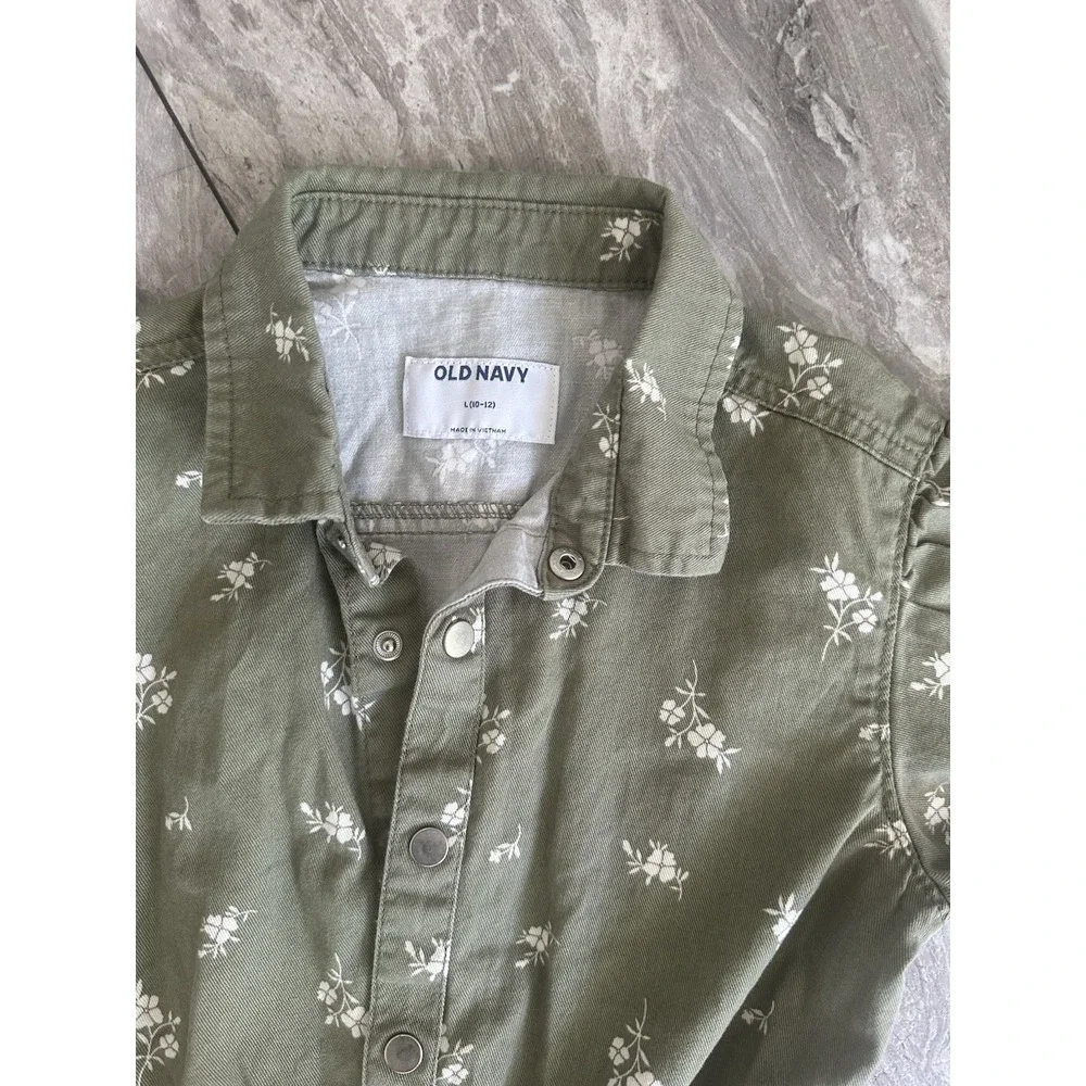 Old Navy Romper Girls L Green Short Sleeve Button Front Puff Sleeve Pockets